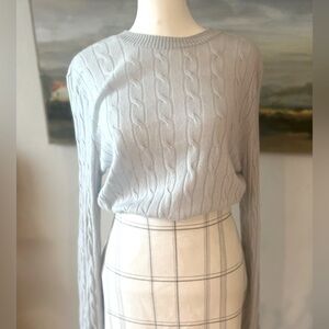 100% Cashmere light blue cable knit cashmere sweater